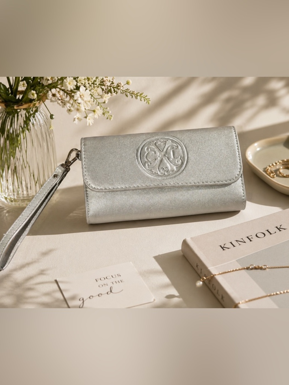 Christian Lacroix Silver Metallic Wristlet Clutch